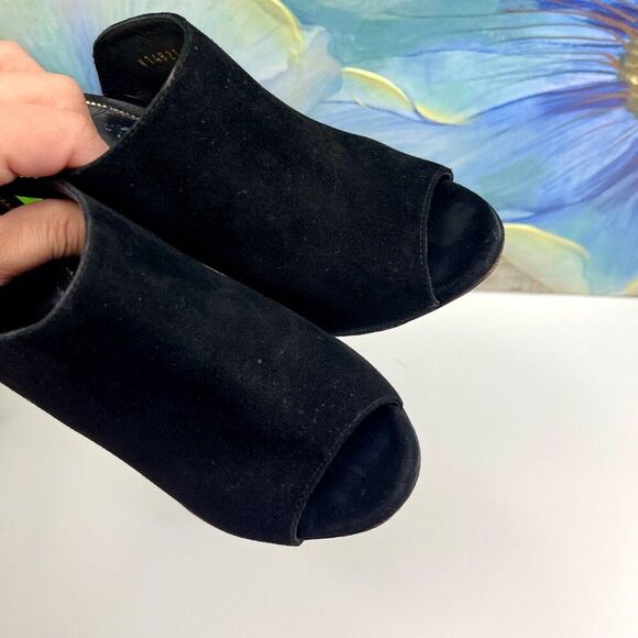 Tom Ford Black Suede Peep-Toe Mules With Gold Stiletto Heel Size 35 - Picture 9 of 12